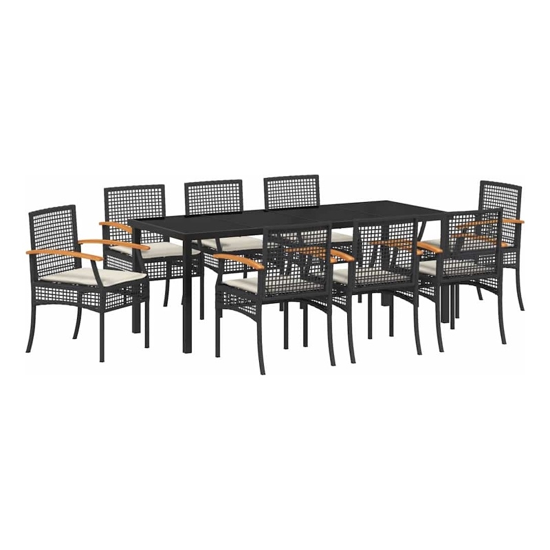 vidaXL Garden Dining Set 9 pcs Black Rattan