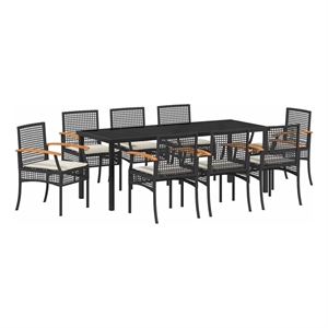 vidaXL Garden Dining Set 9 pcs Black Rattan