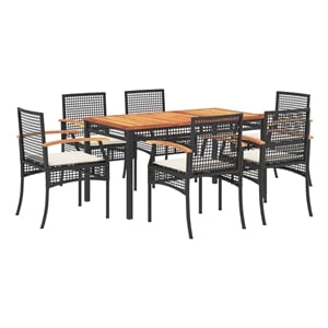 vidaXL 7 Piece Patio Dining Set with Cushions Black Poly Rattan