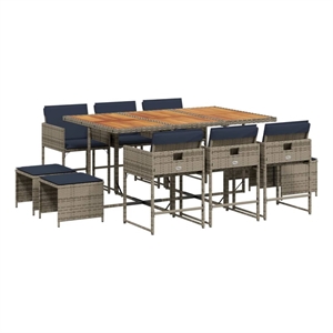 vidaXL 11 Piece Garden Dining Set with Cushions Grey Poly Rattan