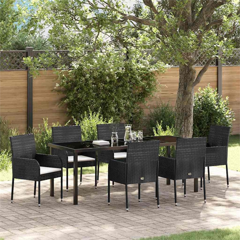 vidaXL Garden Dining Set 7 pcs Black Poly Rattan
