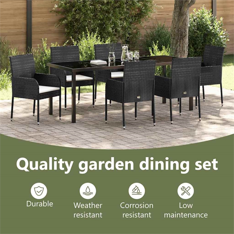 vidaXL Garden Dining Set 7 pcs Black Poly Rattan