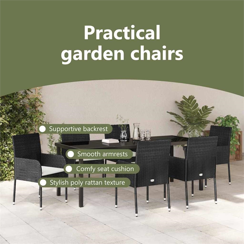 vidaXL Garden Dining Set 7 pcs Black Poly Rattan