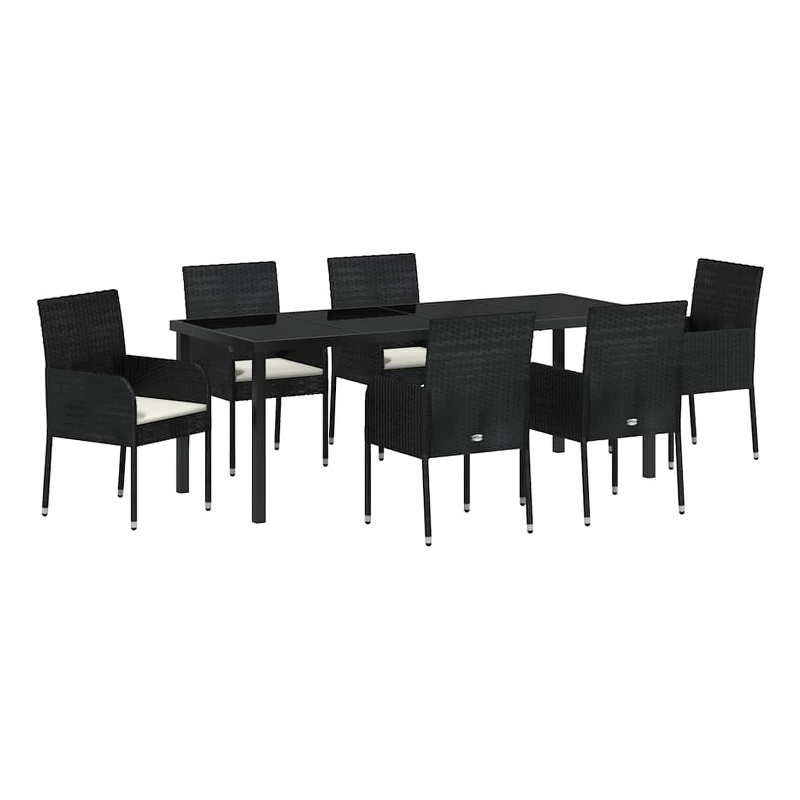 vidaXL Garden Dining Set 7 pcs Black Poly Rattan