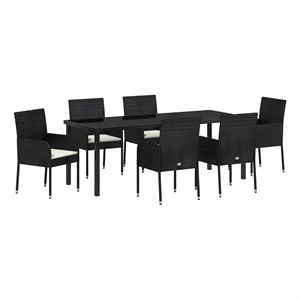 vidaXL Garden Dining Set 7 pcs Black Poly Rattan