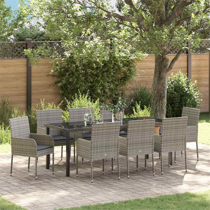 vidaXL Garden Dining Set 9 pcs Grey Poly Rattan