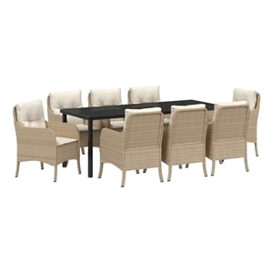 vidaXL Garden Dining Set 9 pcs Beige Poly Rattan