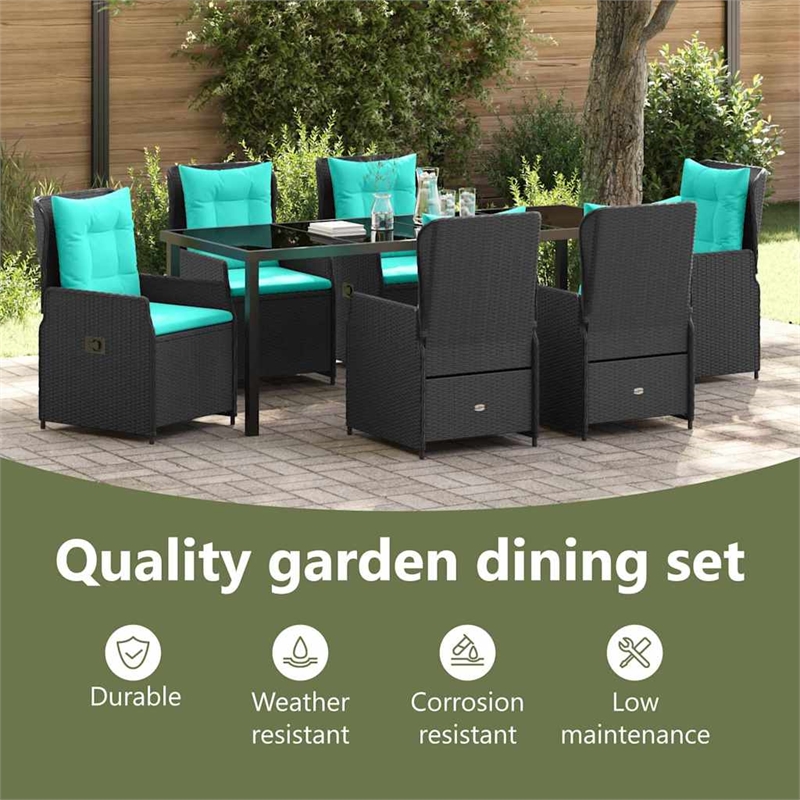 vidaXL Garden Dining Set 7 pcs Black Poly rattan