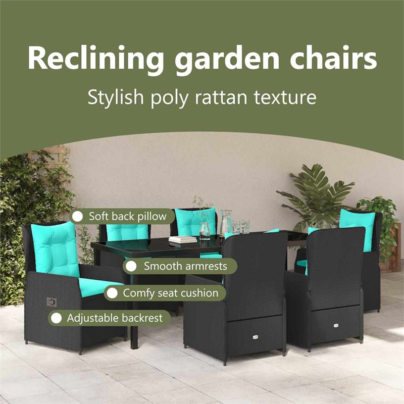 vidaXL Garden Dining Set 7 pcs Black Poly rattan