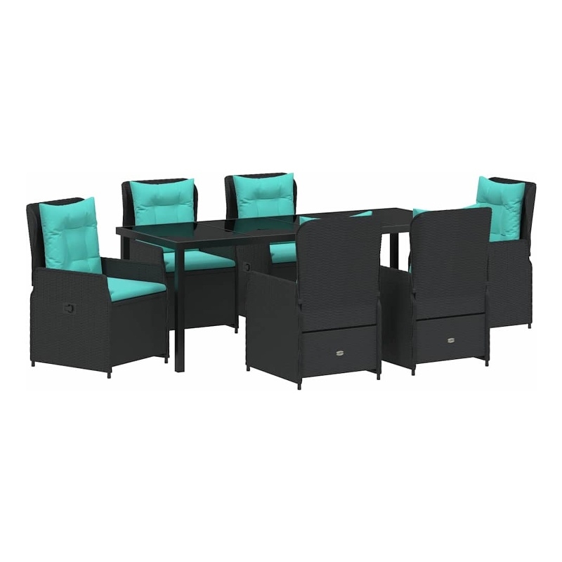 vidaXL Garden Dining Set 7 pcs Black Poly rattan