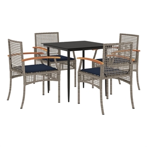 vidaXL 5 Piece Patio Dining Set with Cushions Gray Poly Rattan