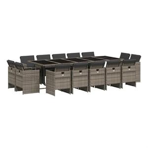 vidaXL 15 Piece Patio Dining Set with Cushions Gray Poly Rattan
