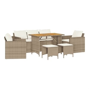 vidaXL 6 Piece Patio Sofa Set with Cushions Beige Poly Rattan