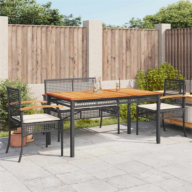 vidaXL 5 Piece Patio Dining Set with Cushions Black Poly Rattan