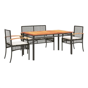 vidaXL 5 Piece Patio Dining Set with Cushions Black Poly Rattan