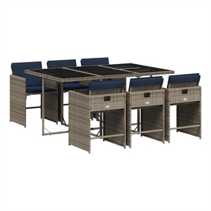 vidaXL 7 Piece Garden Dining Set with Cushions Grey Poly Rattan