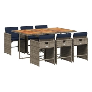 vidaXL 7 Piece Garden Dining Set with Cushions Grey Poly Rattan