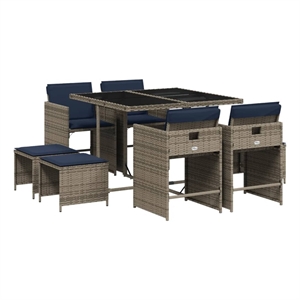 vidaXL 9 Piece Garden Dining Set with Cushions Grey Poly Rattan