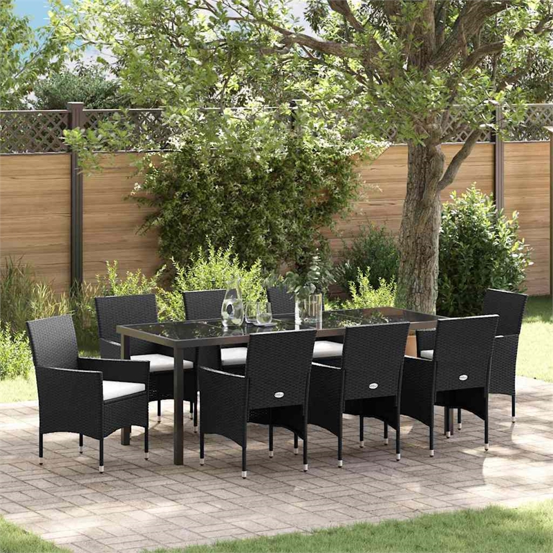vidaXL Garden Dining Set 9 pcs Black Poly Rattan