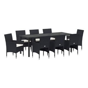 vidaXL Garden Dining Set 9 pcs Black Poly Rattan