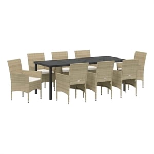 vidaXL Garden Dining Set 9 pcs Beige Poly Rattan