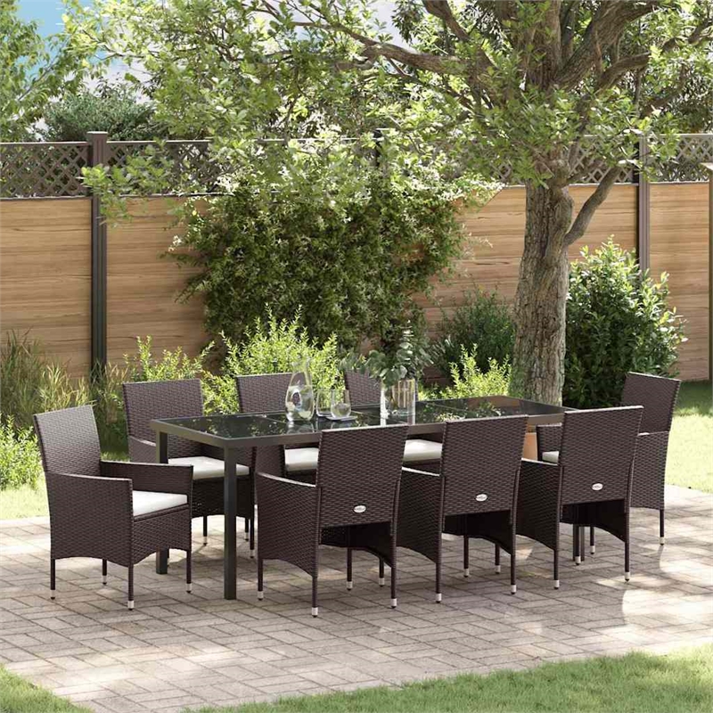 vidaXL Garden Dining Set 9 pcs Brown Poly Rattan