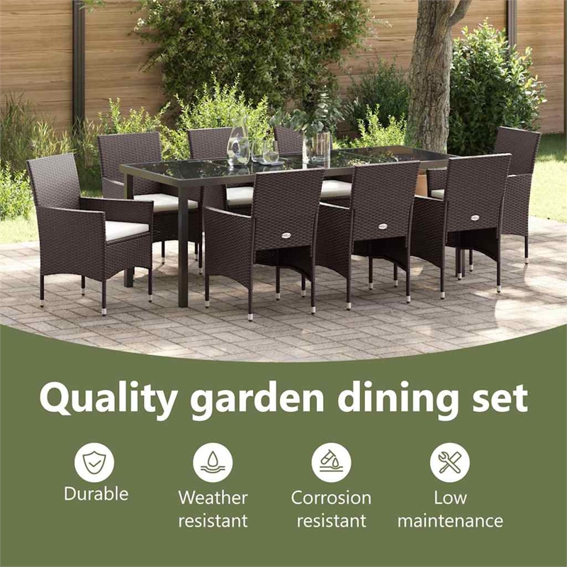 vidaXL Garden Dining Set 9 pcs Brown Poly Rattan