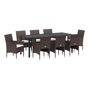 vidaXL Garden Dining Set 9 pcs Brown Poly Rattan