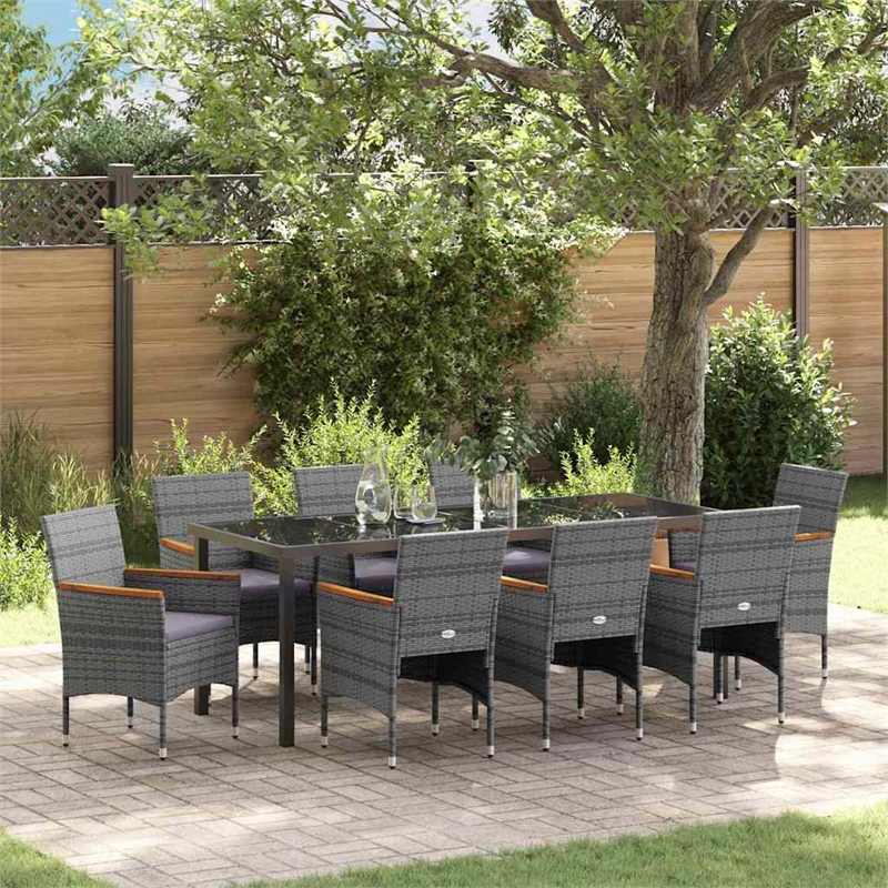 vidaXL Garden Dining Set 9 pcs Grey Poly Rattan