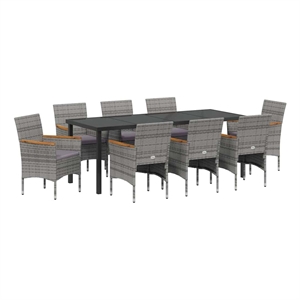 vidaXL Garden Dining Set 9 pcs Grey Poly Rattan