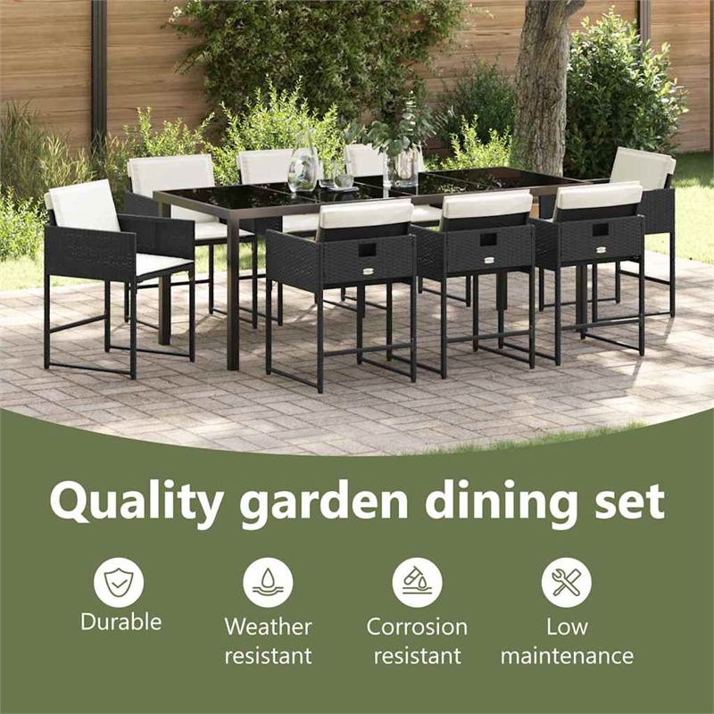 vidaXL Garden Dining Set 9 pcs Black Poly Rattan