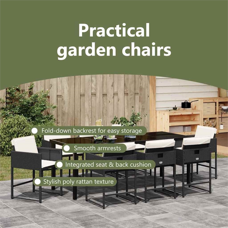 vidaXL Garden Dining Set 9 pcs Black Poly Rattan