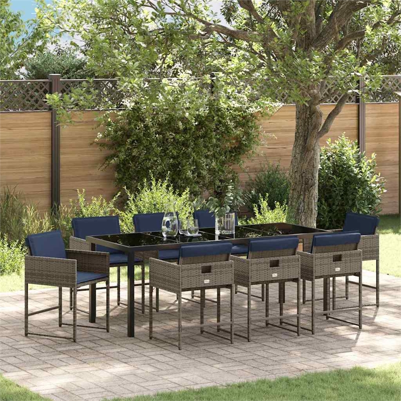 vidaXL Garden Dining Set 9 pcs Grey Poly Rattan