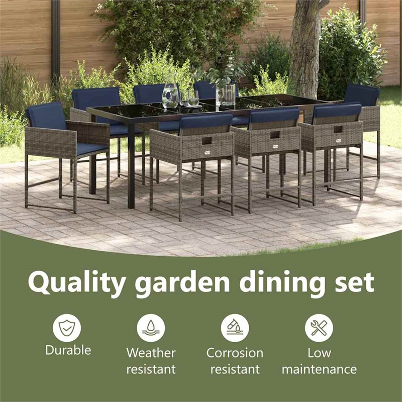 vidaXL Garden Dining Set 9 pcs Grey Poly Rattan