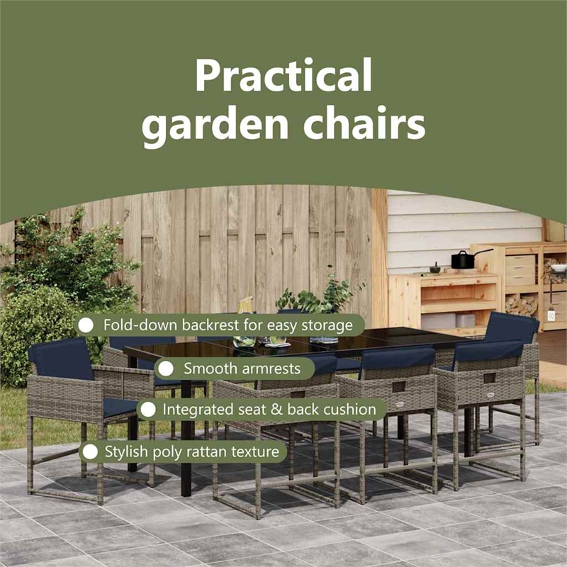 vidaXL Garden Dining Set 9 pcs Grey Poly Rattan