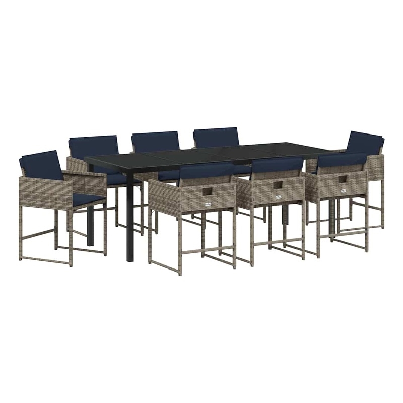 vidaXL Garden Dining Set 9 pcs Grey Poly Rattan