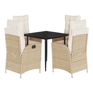 vidaXL 5 Piece Patio Dining Set with Cushions Beige Poly Rattan