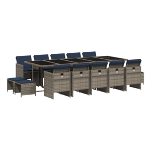 vidaXL 15 Piece Garden Dining Set with Cushions Grey Poly Rattan
