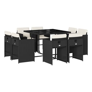 vidaXL 9 Piece Patio Dining Set with Cushions Black Poly Rattan