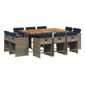 vidaXL 11 Piece Garden Dining Set with Cushions Grey Poly Rattan