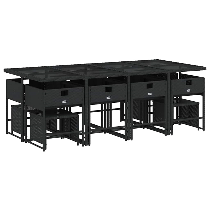 vidaXL 13 Piece Patio Dining Set with Cushions Black Poly Rattan