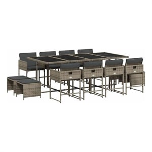 vidaXL 13 Piece Patio Dining Set with Cushions Gray Poly Rattan