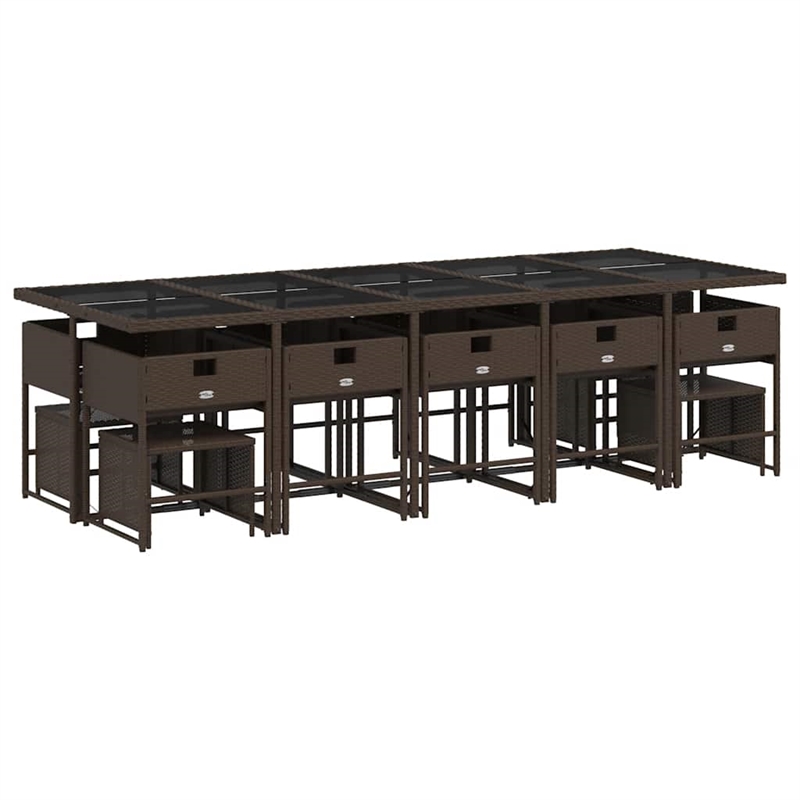 vidaXL 15 Piece Patio Dining Set with Cushions Brown Poly Rattan