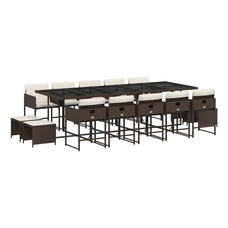 vidaXL 15 Piece Patio Dining Set with Cushions Brown Poly Rattan