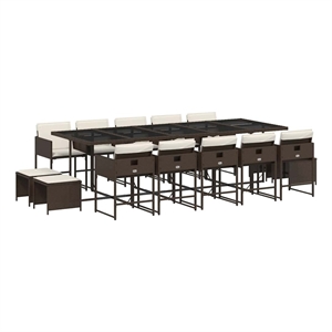 vidaXL 15 Piece Patio Dining Set with Cushions Brown Poly Rattan