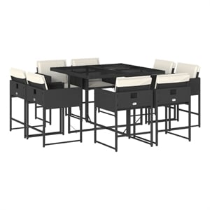vidaXL 9 Piece Patio Dining Set with Cushions Black Poly Rattan