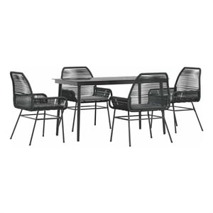 vidaXL 5 Piece Patio Dining Set with Cushions Black Poly Rattan Glass