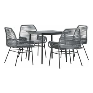 vidaXL 5 Piece Patio Dining Set with Cushions Gray Poly Rattan Glass