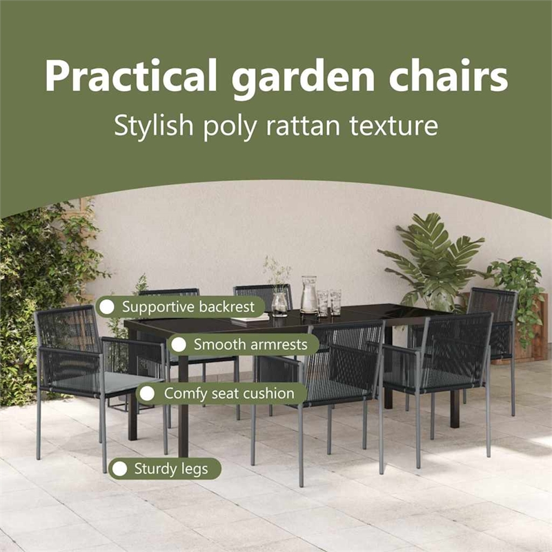 vidaXL Garden Dining Set 7 pcs Black PE Rattan