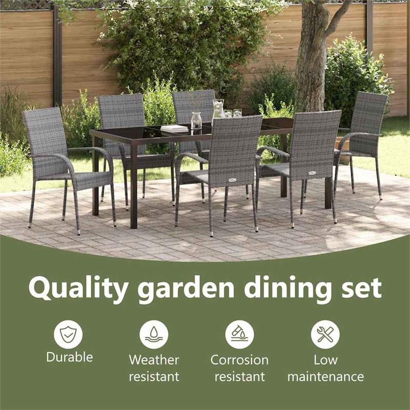 vidaXL Garden Dining Set 7 pcs Grey Powder-Coated Steel